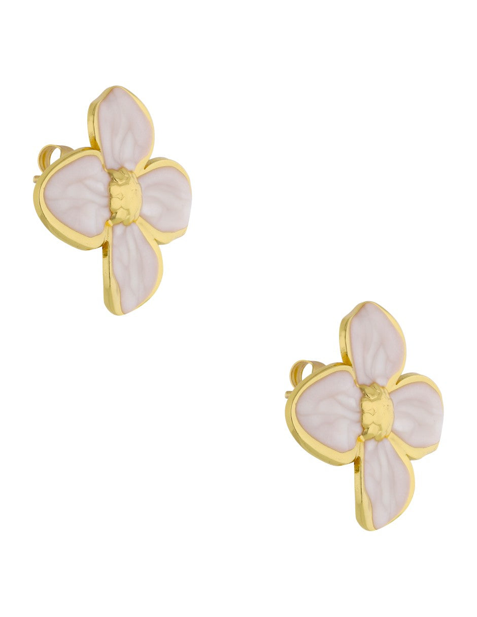 Aretes Flor Esmalte Blanco