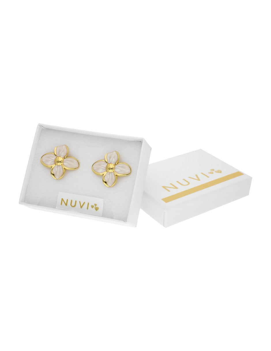 Aretes Flor Esmalte Blanco