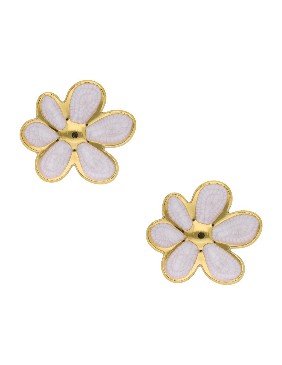 Aretes Flor Esmalte Blanco