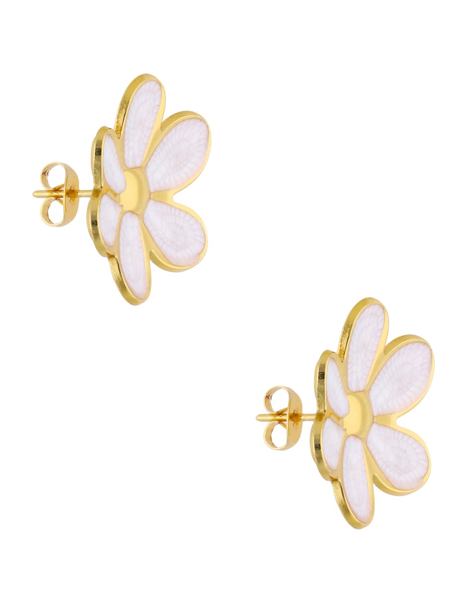 Aretes Flor Esmalte Blanco