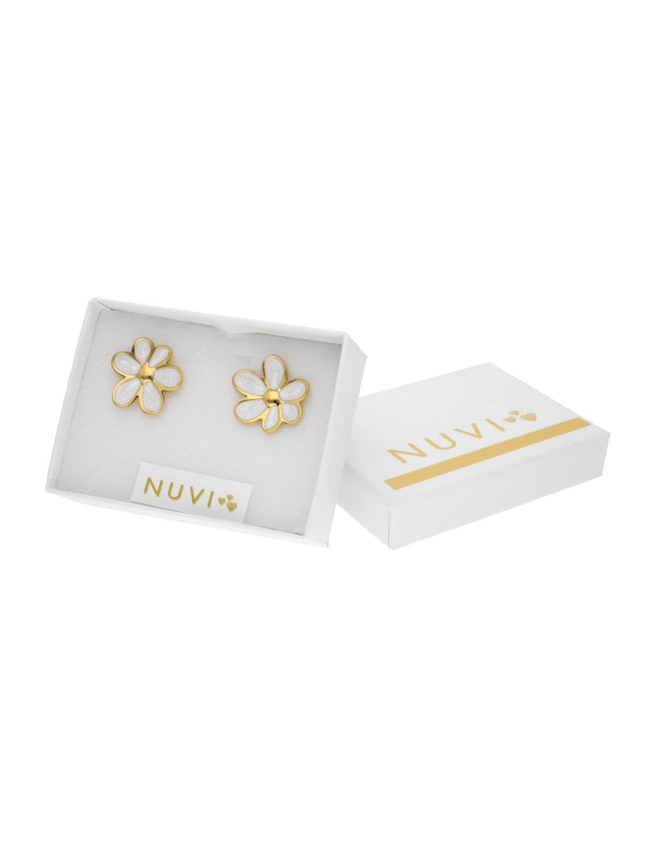Aretes Flor Esmalte Blanco