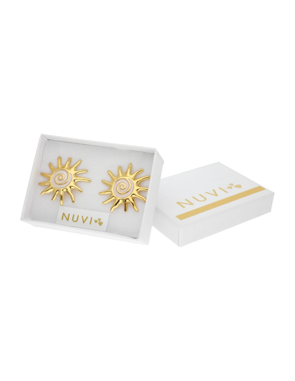Aretes Sol Esmalte Blanco
