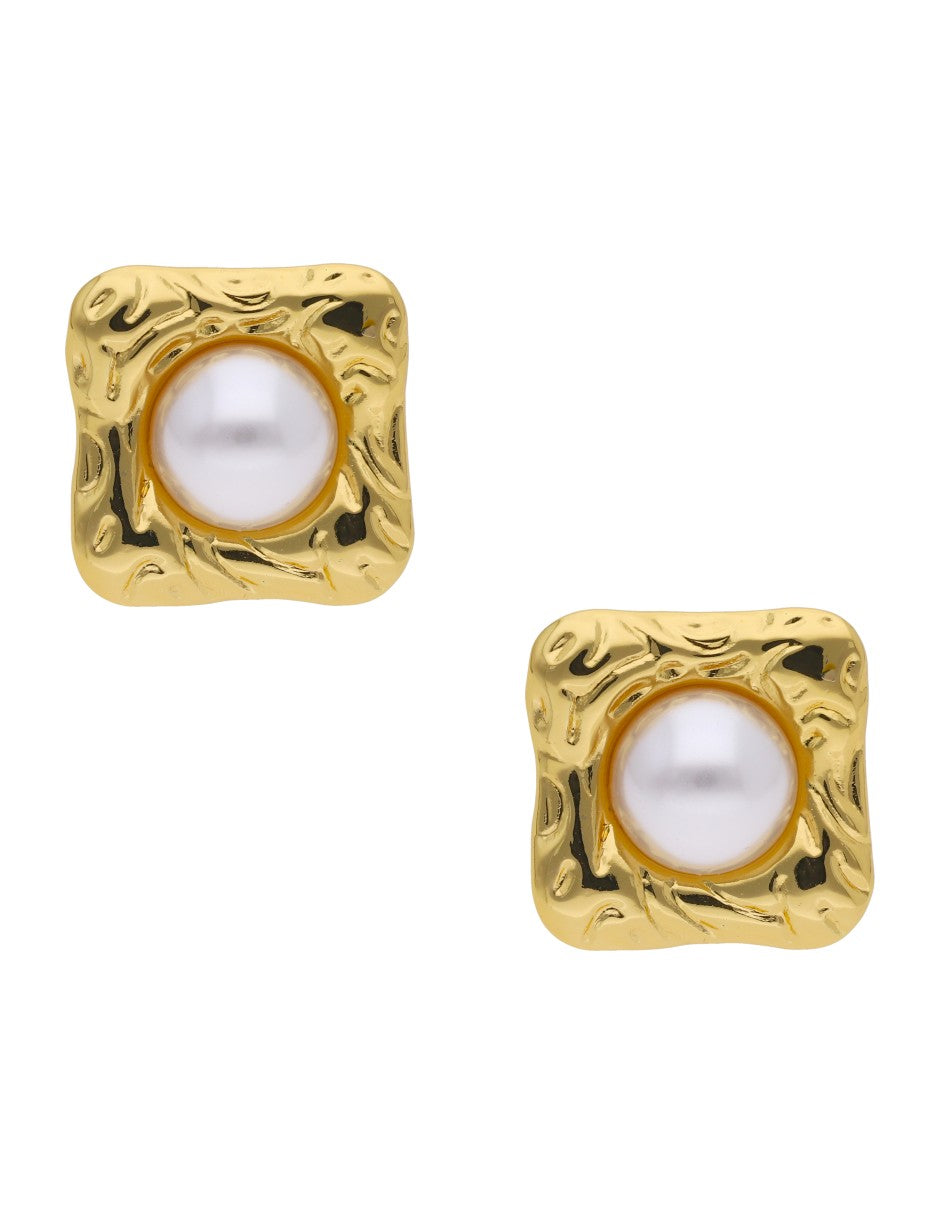 Aretes Cuadro Con Perla Dentro