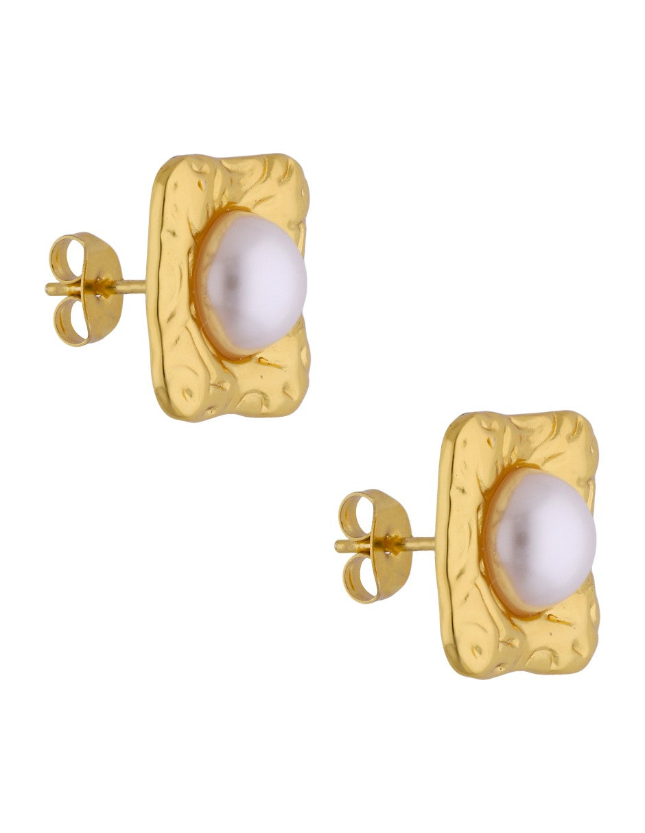 Aretes Cuadro Con Perla Dentro
