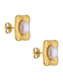 Aretes Cuadro Con Perla Dentro