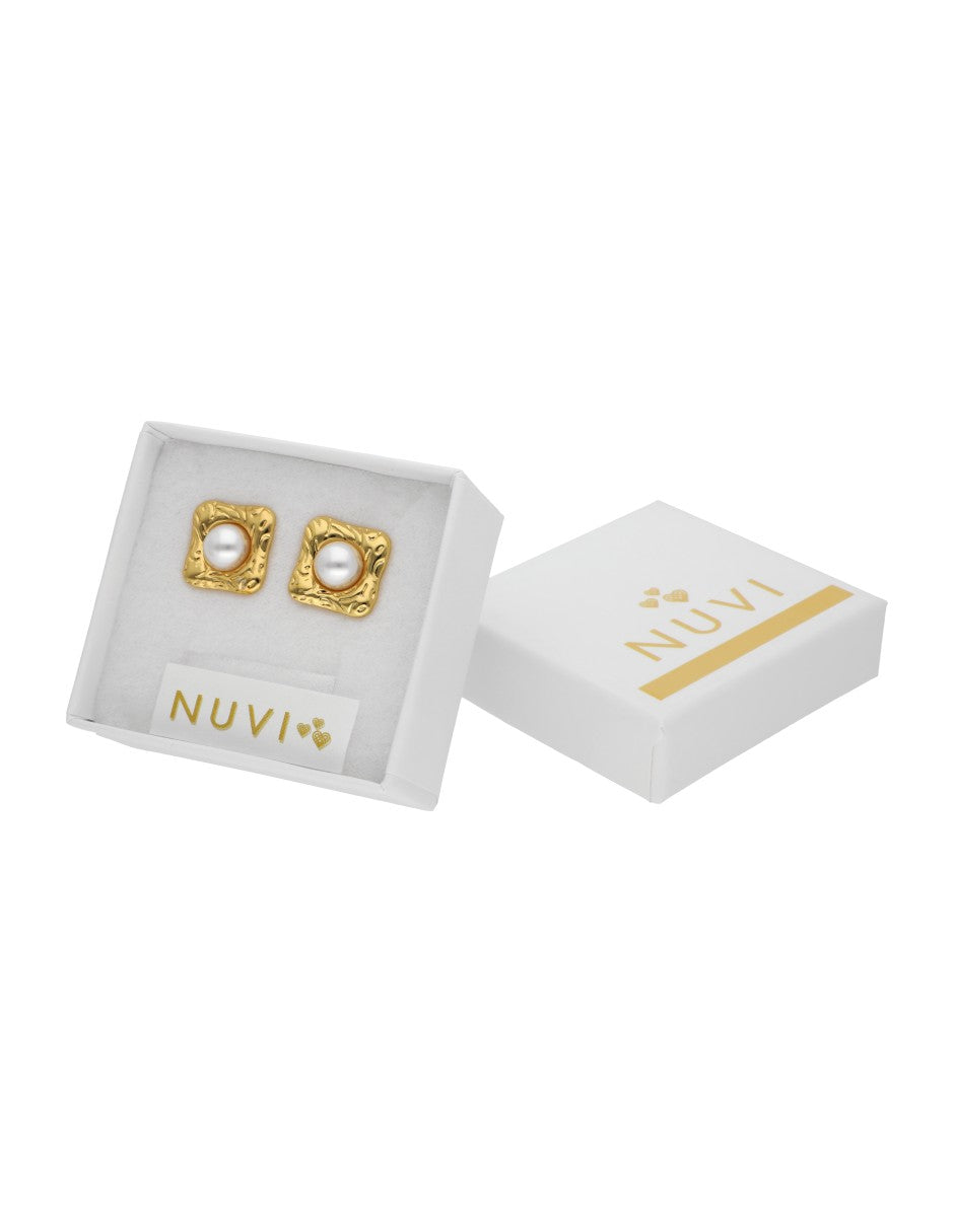 Aretes Cuadro Con Perla Dentro