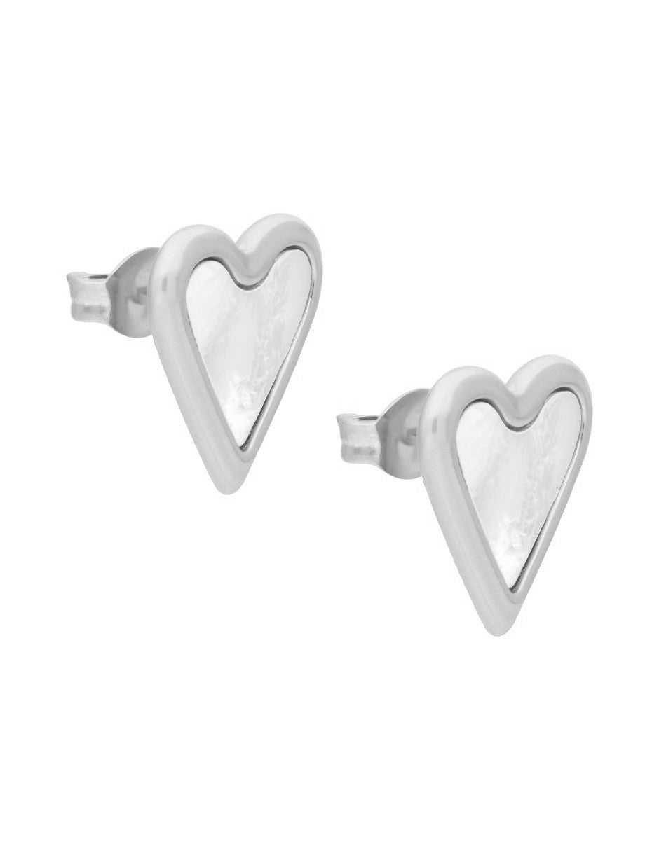 Arete Corazon Perla Madre Plateado