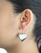Arete Colgante Corazon Inflado Grande Bicolor