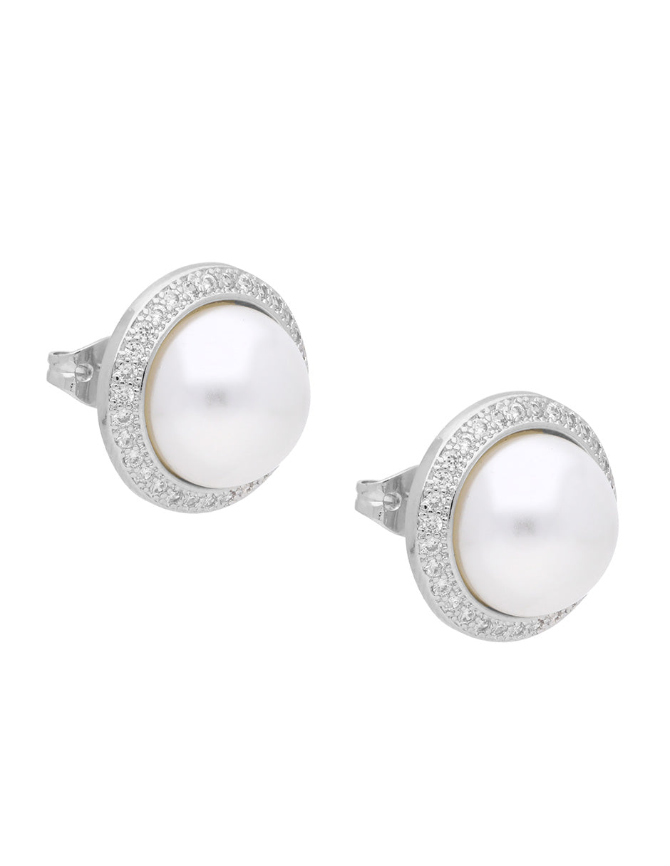 Arete Chapa Redondo Perla Cristales Redondo