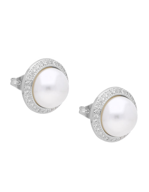 Arete Chapa Redondo Perla Cristales Redondo