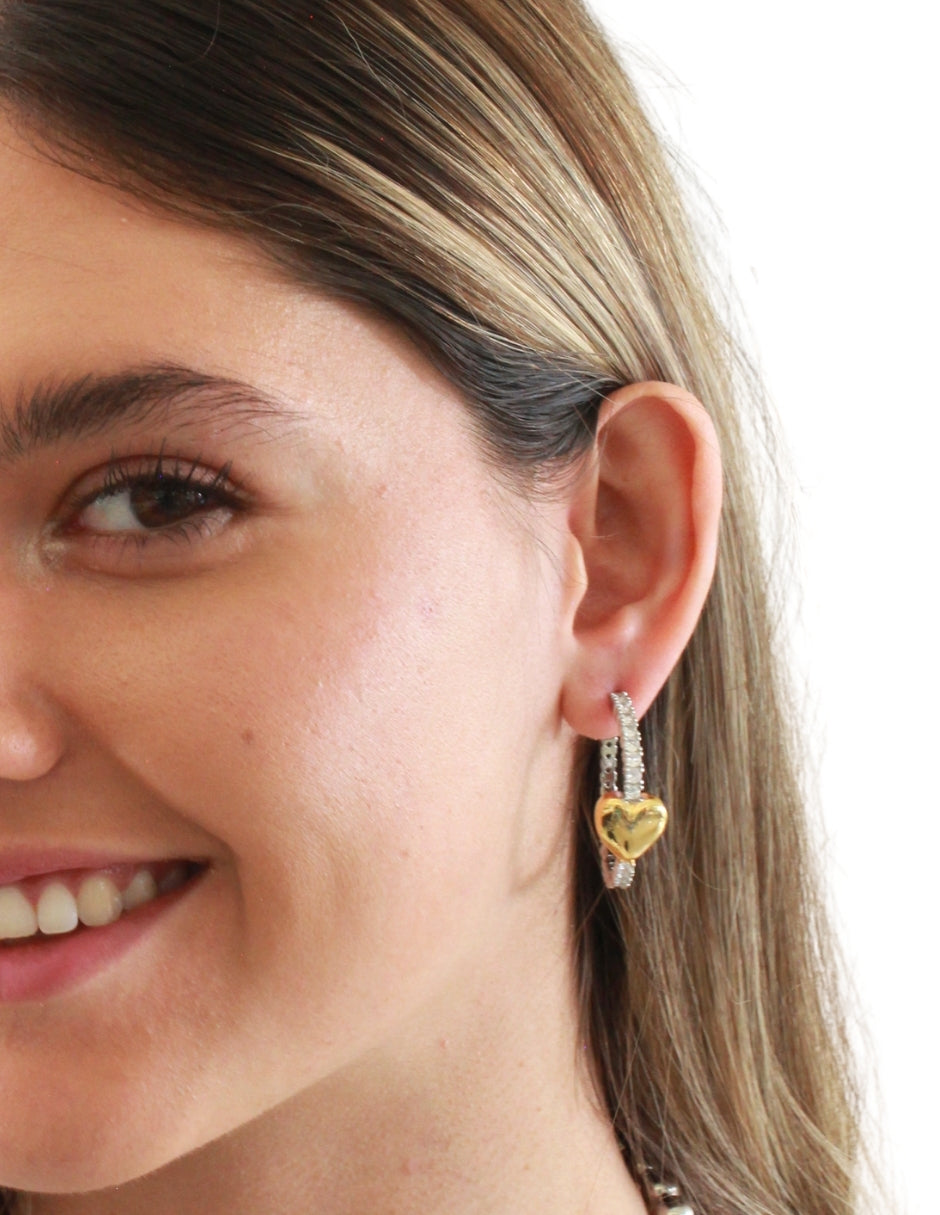 Arete Grande Cristales Corazon Bicolor