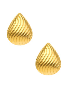 Damas Tendencias Aretes Acero Inoxidable Gotas Rayadas Dorado