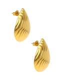 Damas Tendencias Aretes Acero Inoxidable Gotas Rayadas Dorado