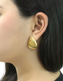 Damas Tendencias Aretes Acero Inoxidable Gotas Rayadas Dorado