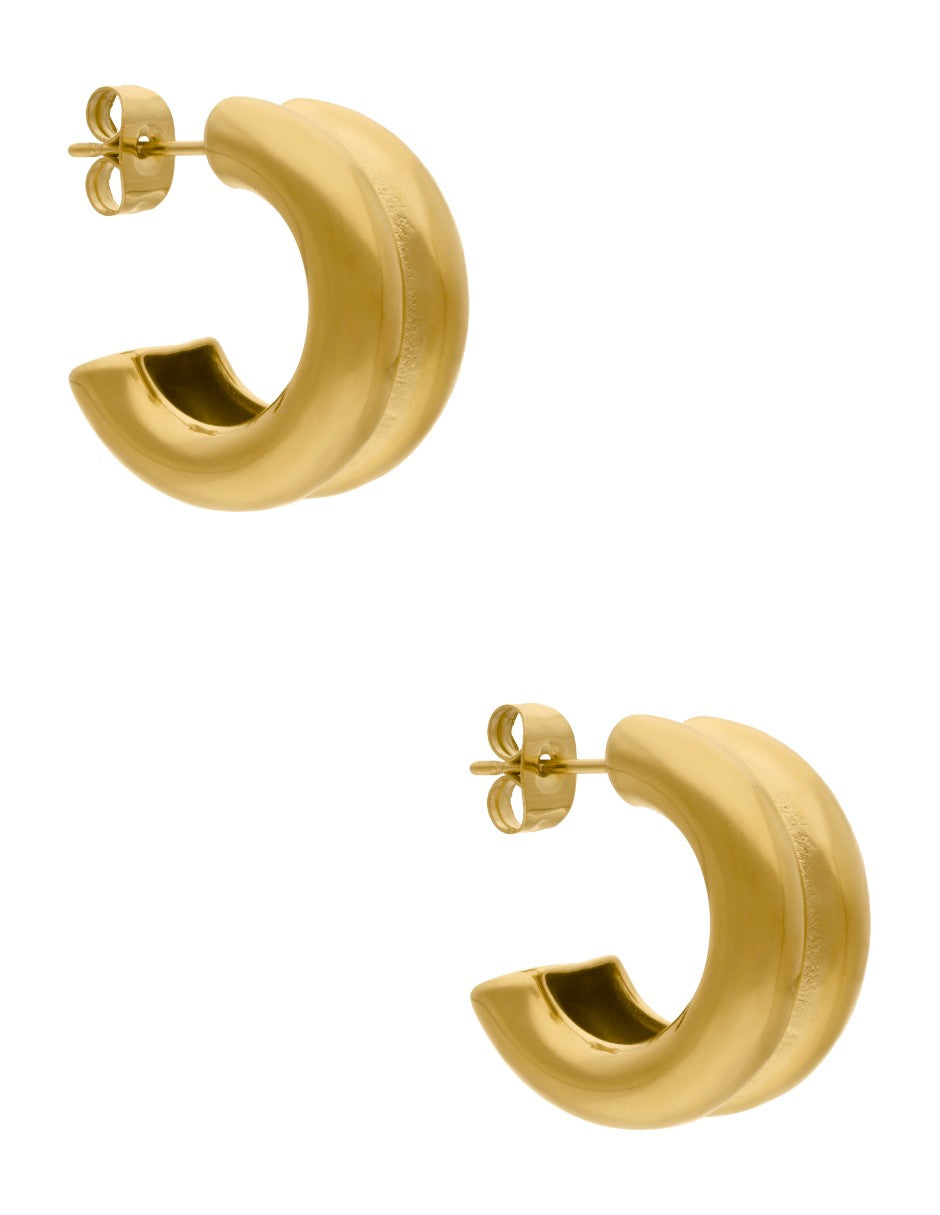 Arete Acero Inoxidable Gruesa Doble Aro Dorada