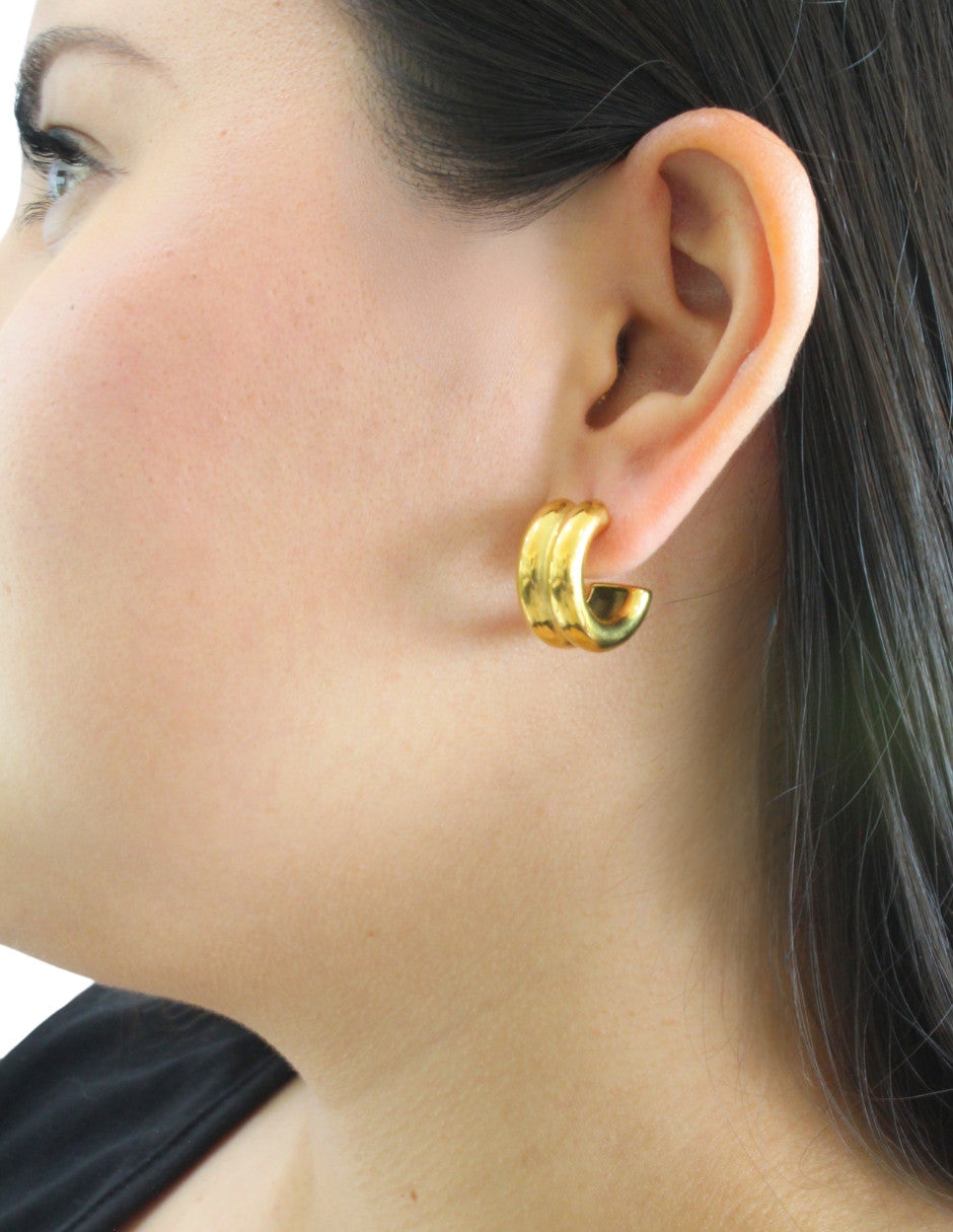 Arete Acero Inoxidable Gruesa Doble Aro Dorada