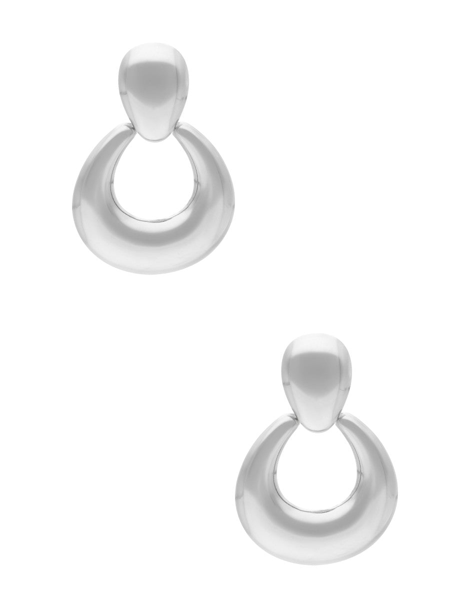 Arete Acero Inoxidable Ovalo Colgante Plateado