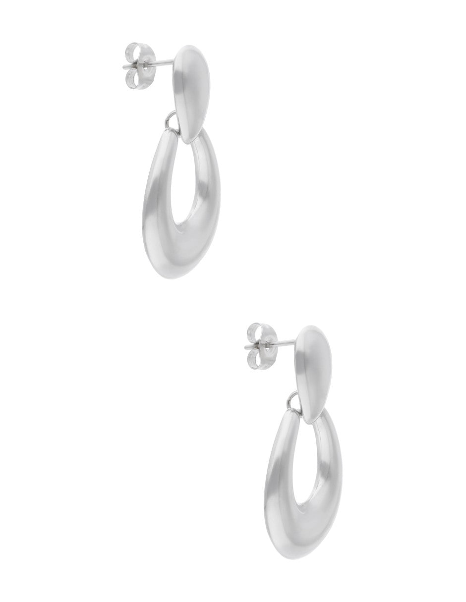 Arete Acero Inoxidable Ovalo Colgante Plateado