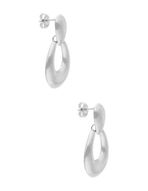 Arete Acero Inoxidable Ovalo Colgante Plateado