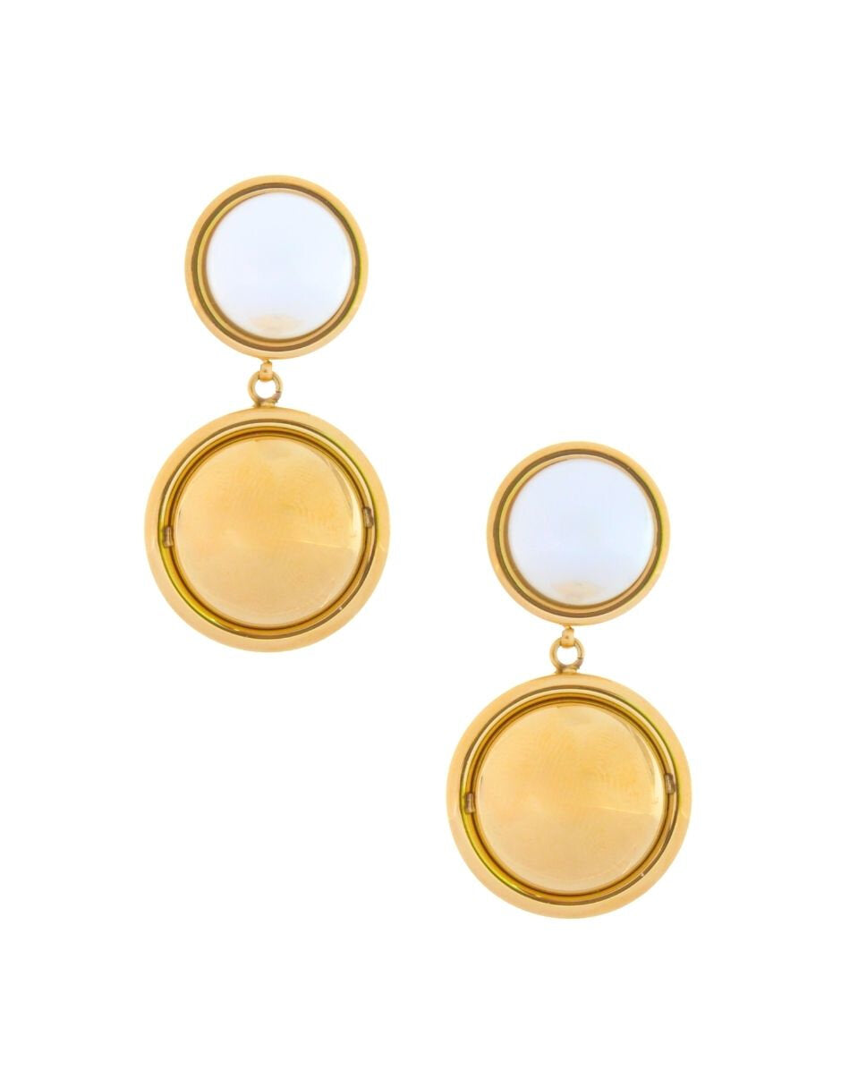 Arete Colgante 2 Redondos Dorado y Perla Sint