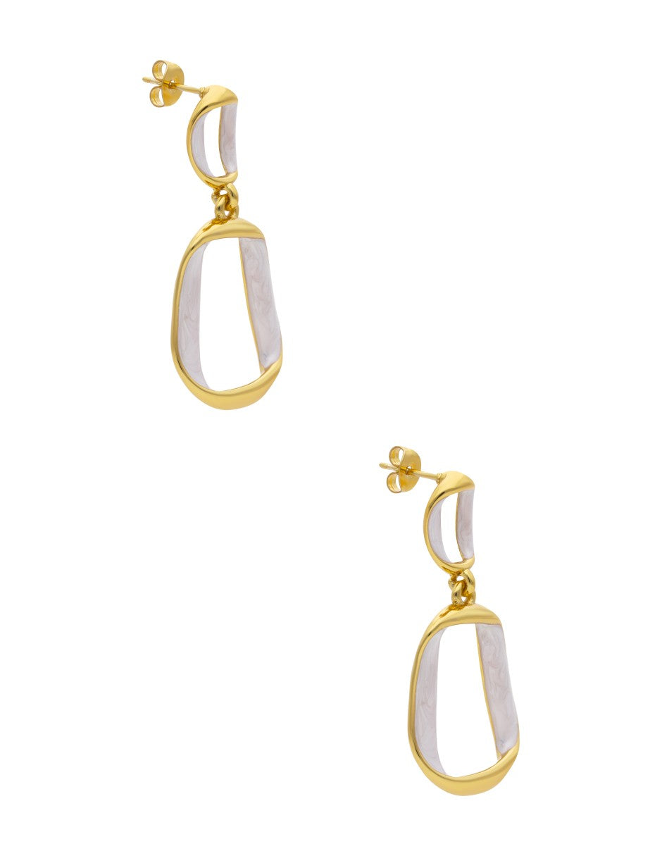 Aretes Rectangulares Beige Doble