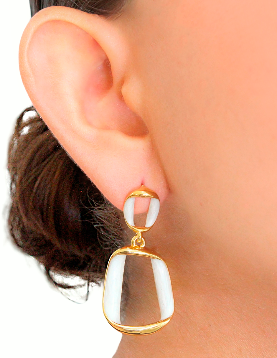 Aretes Rectangulares Beige Doble