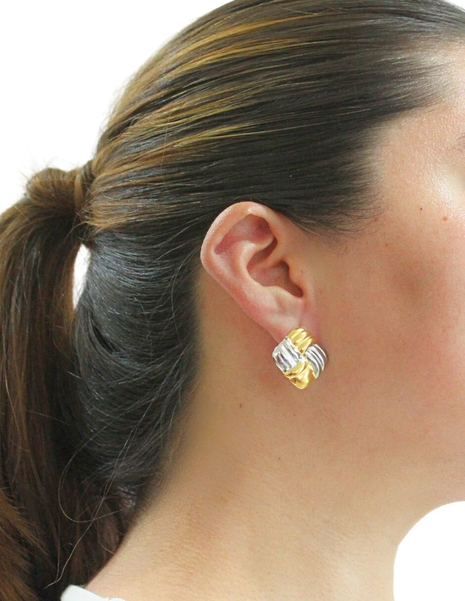 Aretes Cuadrado Cruzados Bicolor