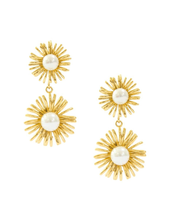 Arete Flor Doble con Perla