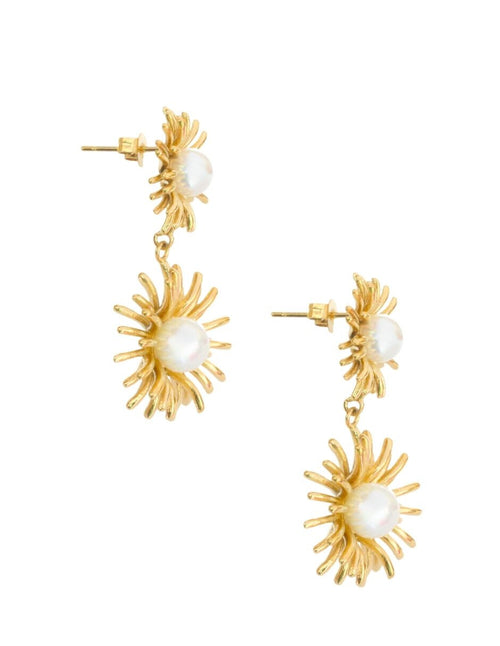 Arete Flor Doble con Perla