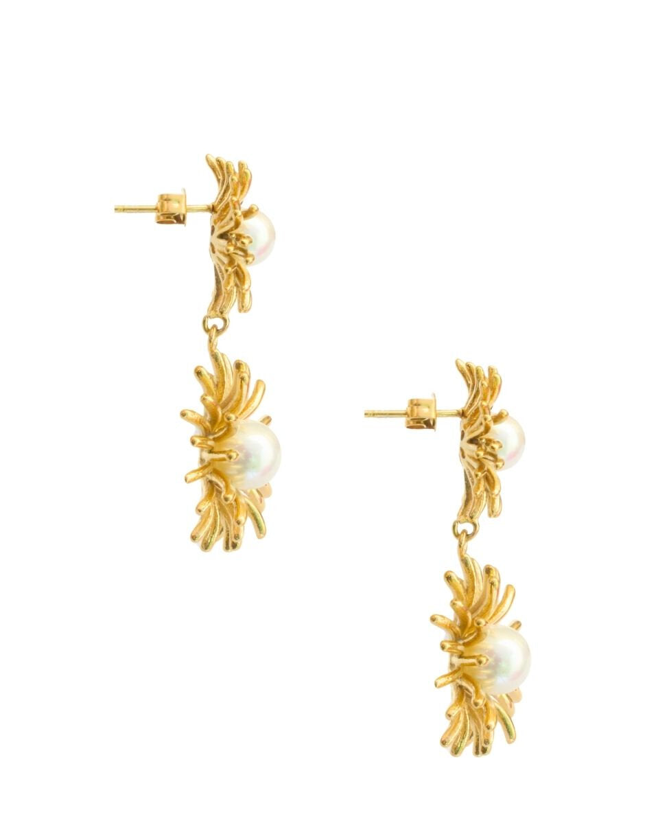 Arete Flor Doble con Perla