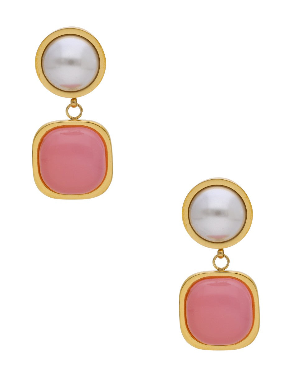 Arete Colgante Perla y Piedra Rosa