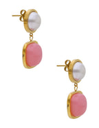 Arete Colgante Perla y Piedra Rosa