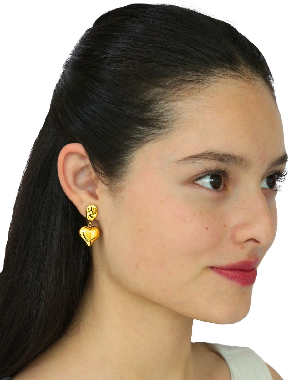 Arete Colgante Corazon Inflado