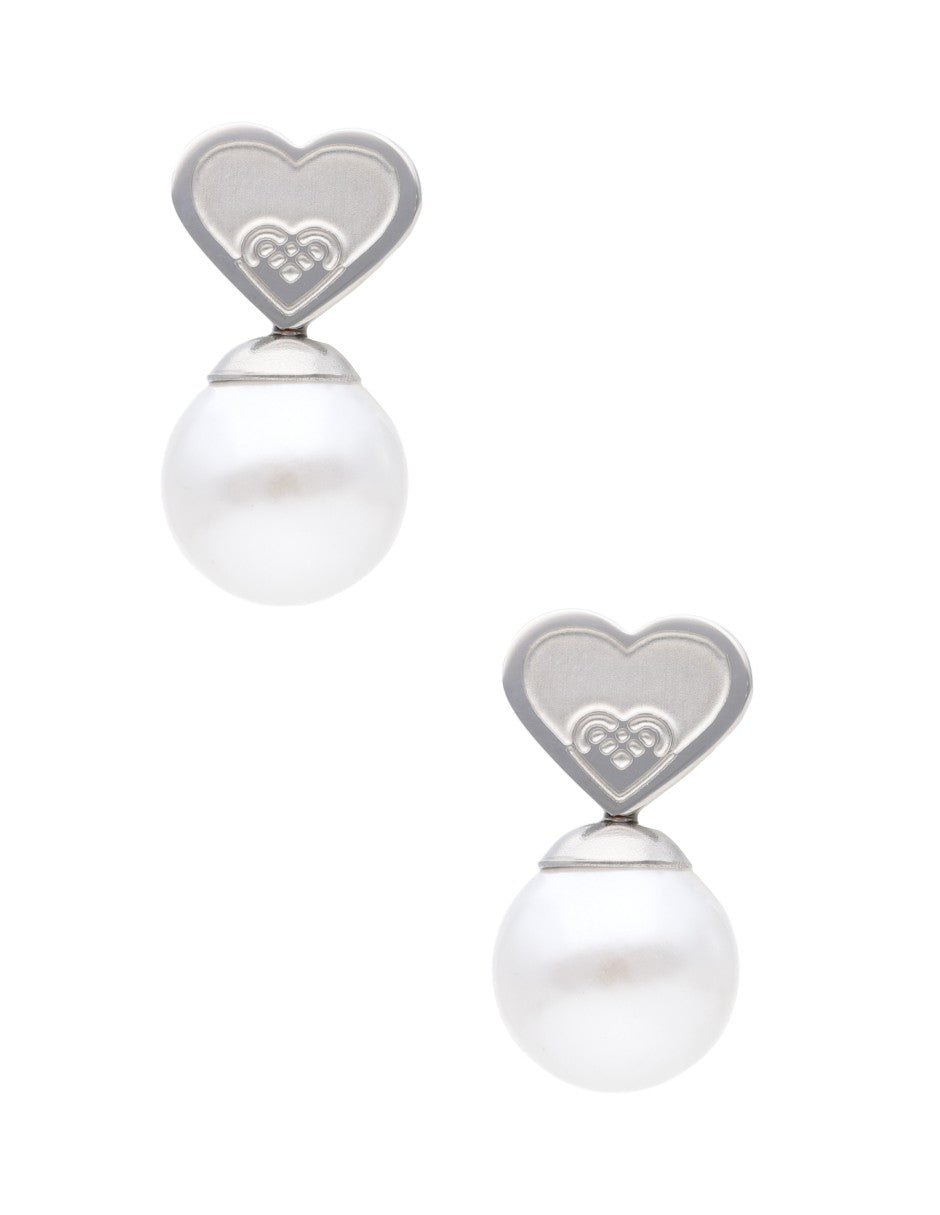 Arete NUVI Corazon con Perla Plateado
