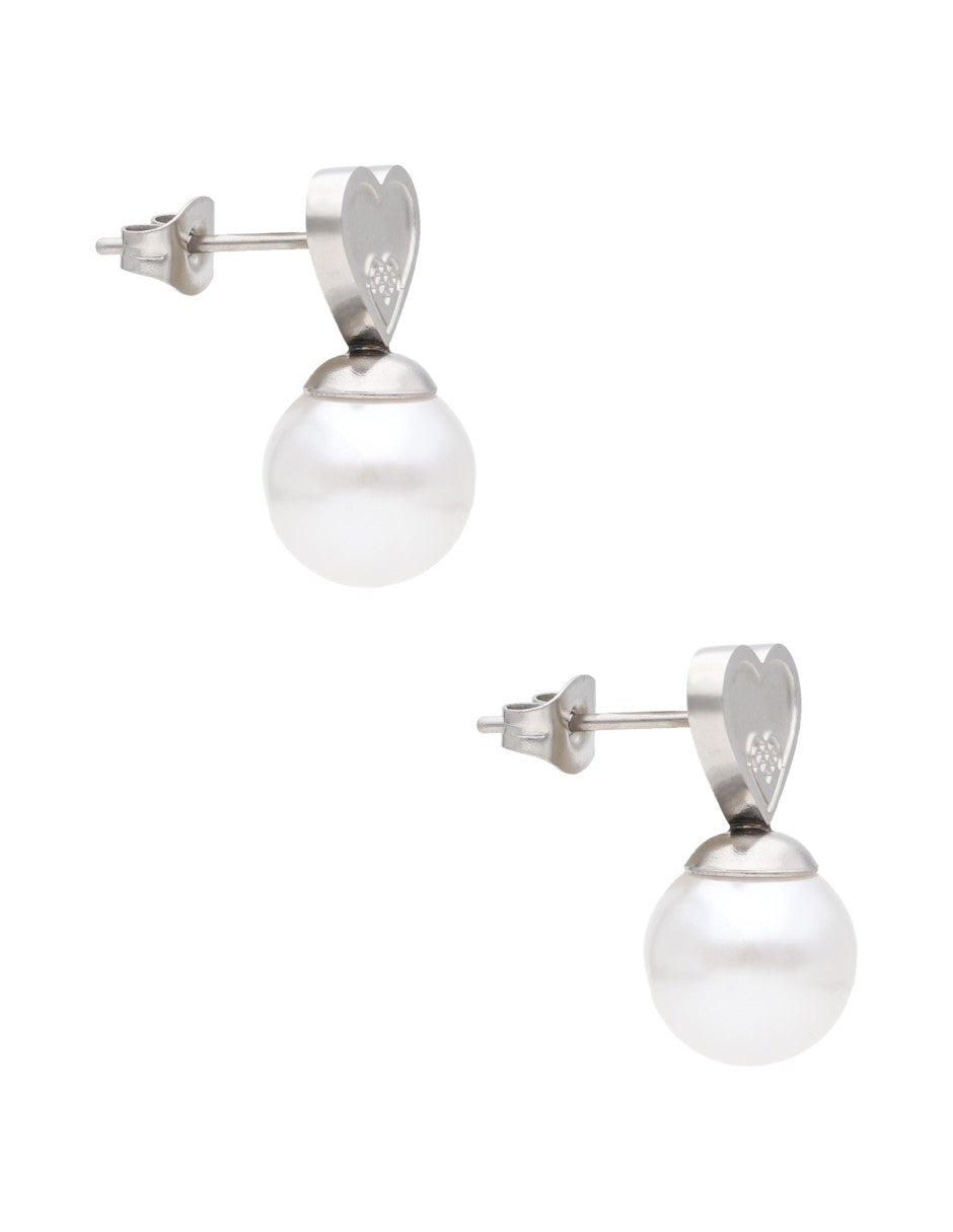 Arete NUVI Corazon con Perla Plateado