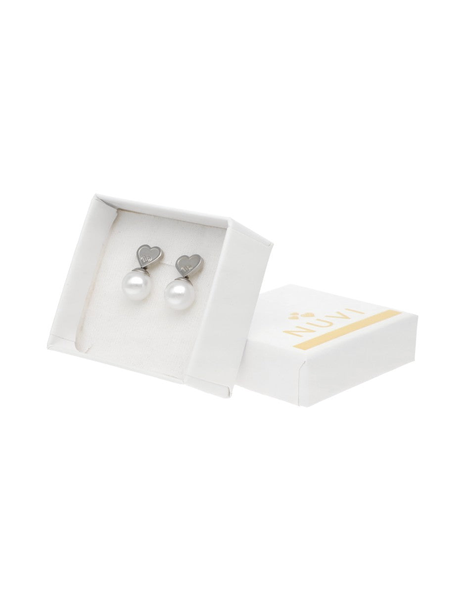Arete NUVI Corazon con Perla Plateado