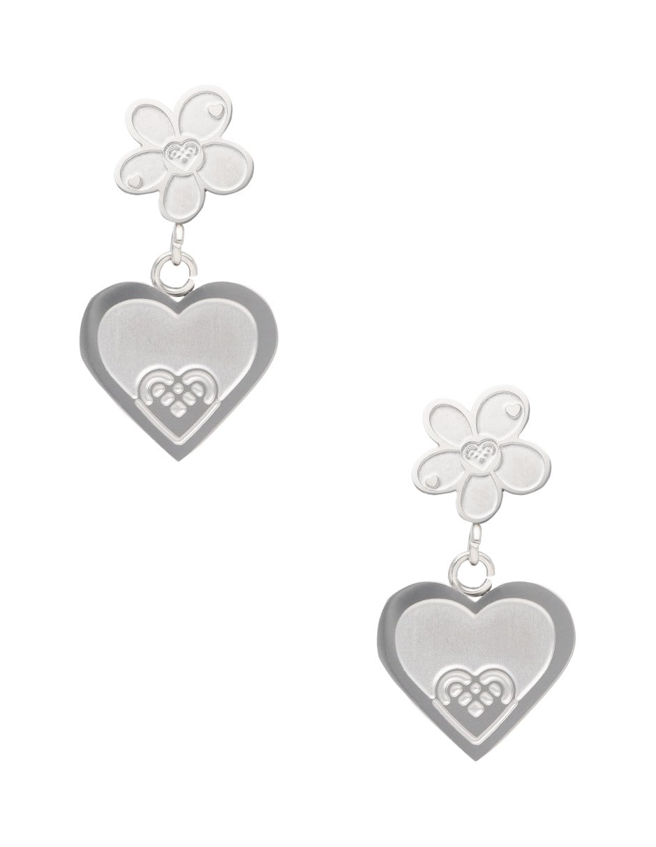 Arete NUVI Flor con Corazon NUVI Plateado