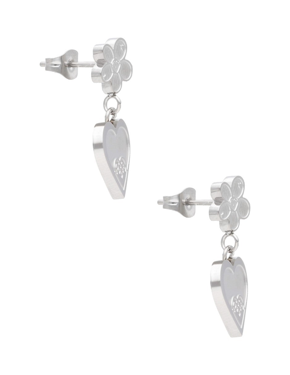 Arete NUVI Flor con Corazon NUVI Plateado