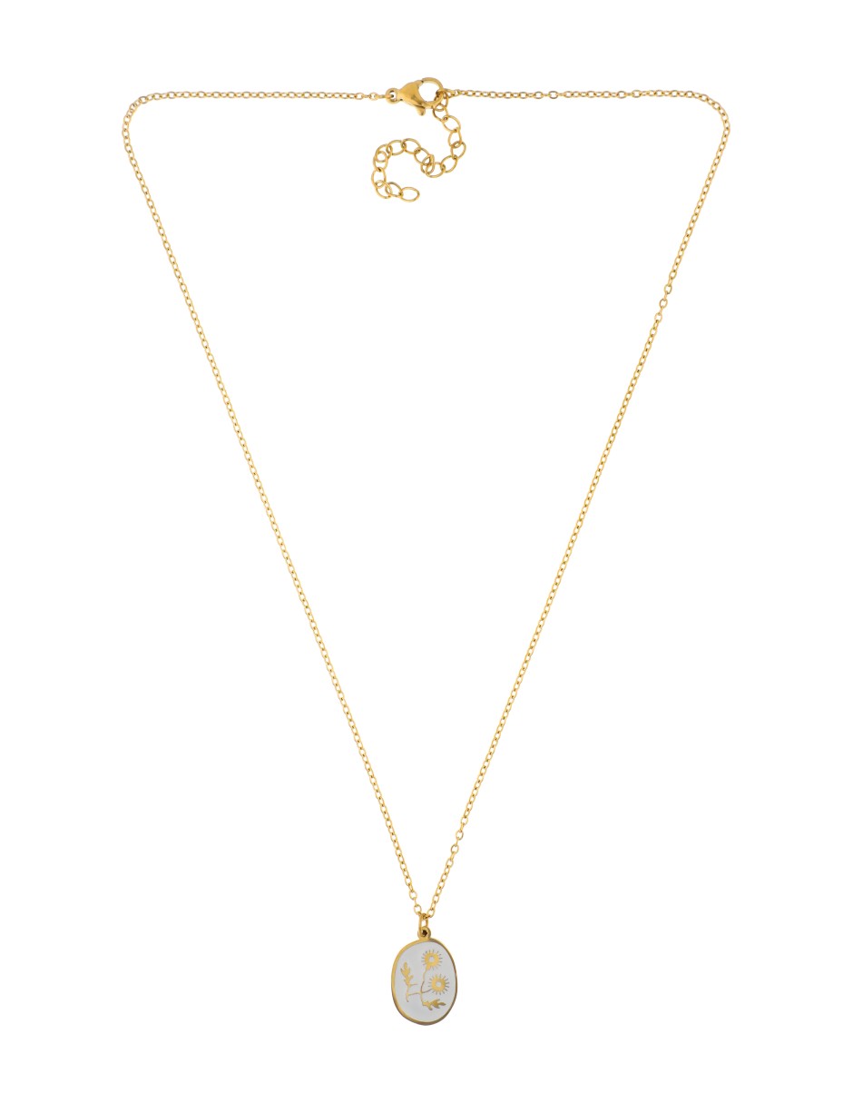 Collar Plaquita Esmalte Blanco Flor