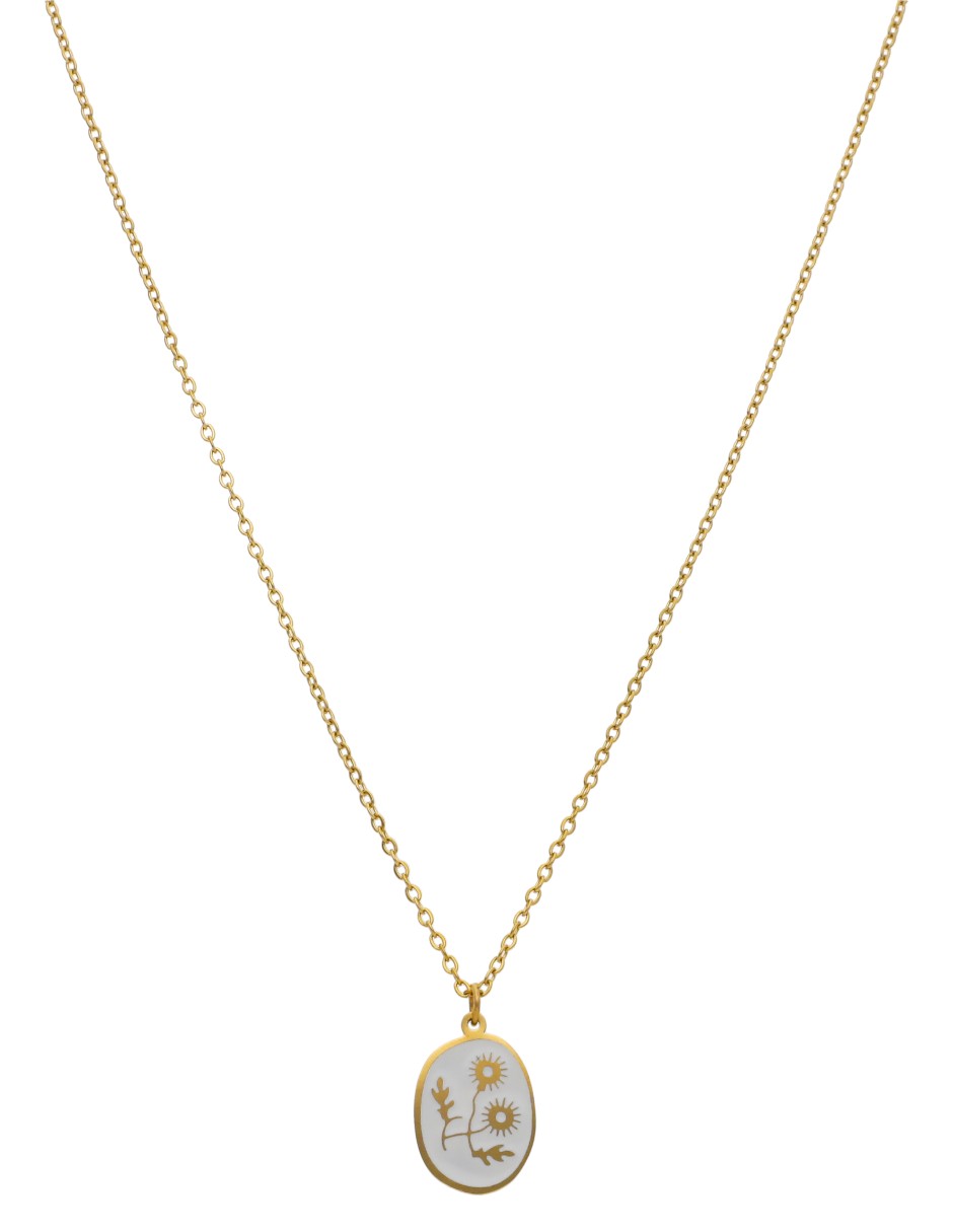 Collar Plaquita Esmalte Blanco Flor