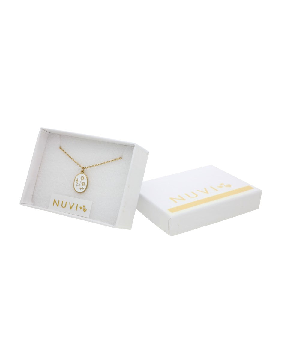 Collar Plaquita Esmalte Blanco Flor