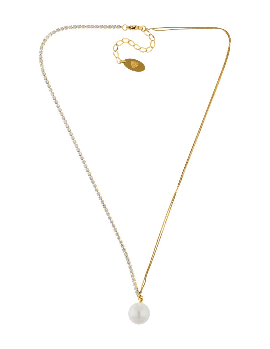 Collar Perlita Con Cadena Cristales