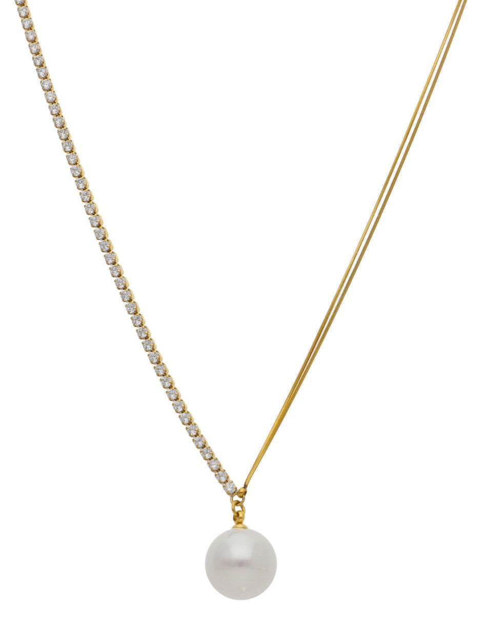 Collar Perlita Con Cadena Cristales