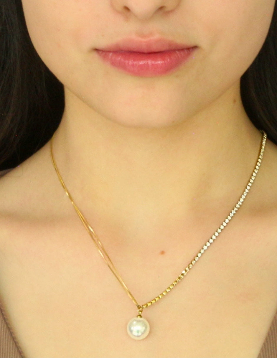 Collar Perlita Con Cadena Cristales