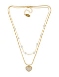 Collar Doble Cadena Perlas y Corazon