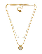 Collar Doble Cadena Perlas y Corazon