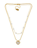 Collar Doble Cadena Perlas y Corazon