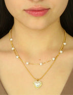 Collar Doble Cadena Perlas y Corazon