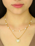 Collar Doble Cadena Perlas y Corazon