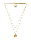 Collar Doble Cadena Flor y Perlita